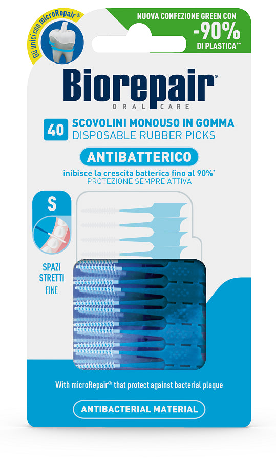 BIOREPAIR ORAL CARE ANTIBACTERIAL DISPOSABLE RUBBER INTERDENTAL BRUSHES FOR NARROW SPACES 40 PIECES