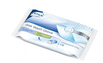 TENA WET WASH GLOVE 8 PIECES