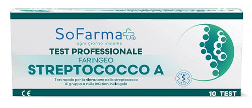 TEST RAPIDO FARINGEO STREPTO A RILEVAZIONE ANTIGENE STREPTOCOCCO A SU TAMPONE FARINGEO MEDIANTE IMMUNOCROMATOGRAFIA PROFESSIONALE 10 PEZZI SOFARMAPIU'