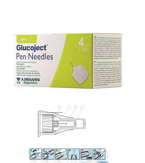 Glucoject Insulin Pen Needle, Length 4 mm, Gauge 32, 100 Pieces