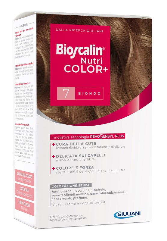 BIOSCALIN NUTRICOLOR PLUS 7 BLONDE COLOURING CREAM 40 ML + CREAM DEVELOPER 60 ML + SHAMPOO 12 ML + FINAL TREATMENT CONDITIONER 12 ML