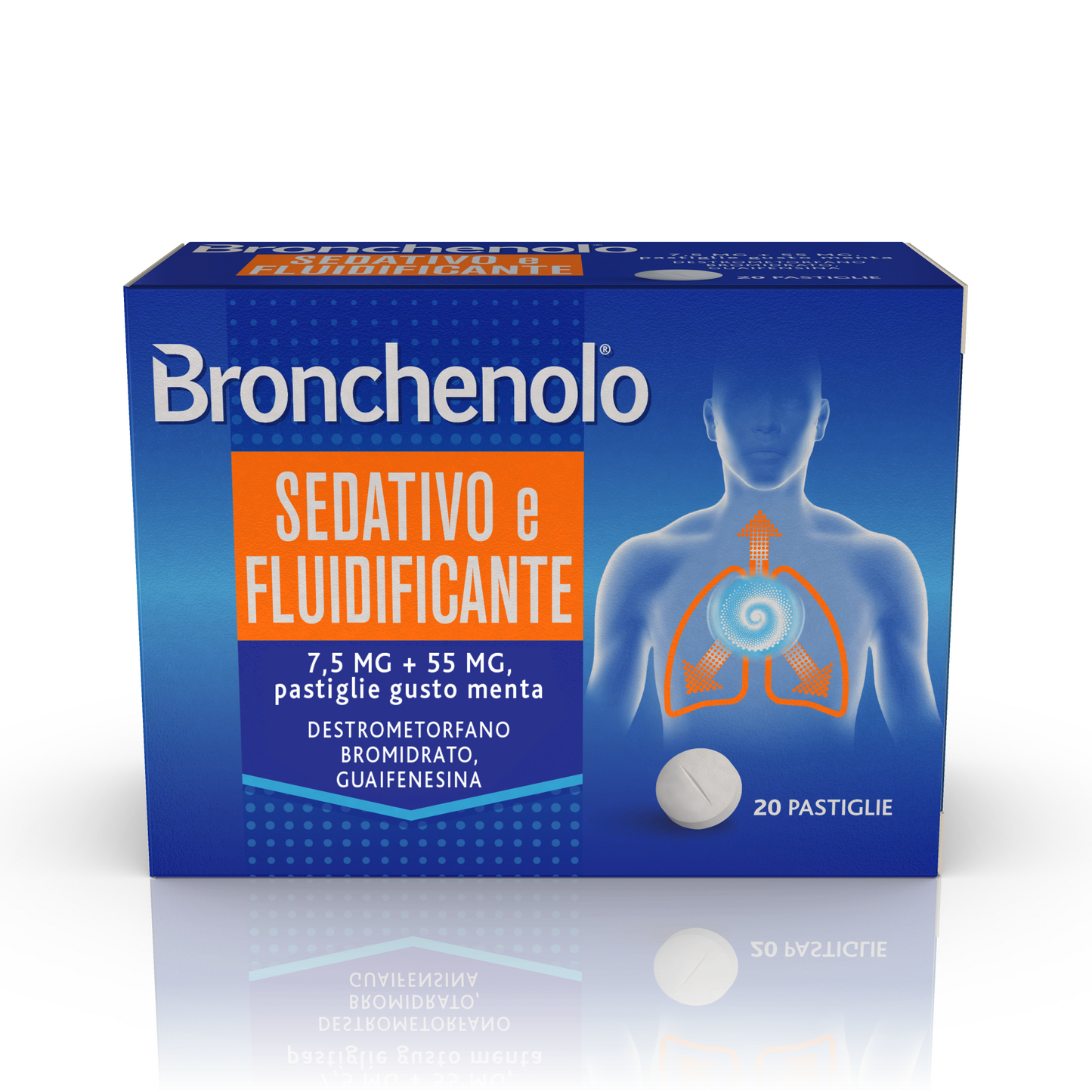 BRONCHENOLO SED FLUID "7.5 MG + 55 MG MINT FLAVOR LOZENGES" 20 LOZENGES