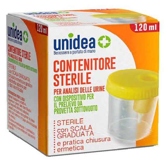 UNIDEA STERILE URINE ANALYSIS CONTAINER WITH 120 ML COLLECTION DEVICE