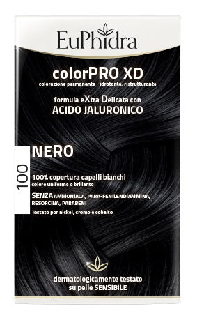 EUPHIDRA COLORPRO XD 100 BLACK HAIR COLORING GEL IN BOTTLE + ACTIVATOR + CONDITIONER + GLOVES