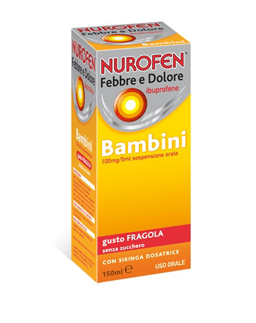 NUROFEN FEBBRE D BAMBINI 100 MG/5 ML SOSPENSIONE ORALE GUSTO FRAGOLA SENZA ZUCCHERO FLACONE DA 150 ML CON SIRINGA DOSATRICE