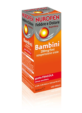 NUROFEN FEVER D 200 MG/5 ML ORAL SUSPENSION STRAWBERRY FLAVOUR SUGAR FREE 100 ML BOTTLE WITH DOSING SYRINGE
