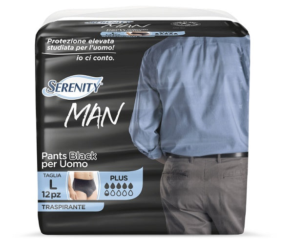 SERENITY MAN PANTS BLACK DIAPER MEDIUM SIZE 12 PIECES