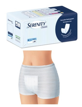 SERENITY RECTANGULAR INCONTINENCE PADS WITH BARRIER, 30 PIECES