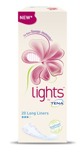 TENA LIGHTS LONG LINERS FOR INCONTINENCE, SMALL LEAKAGE, 20 PIECES