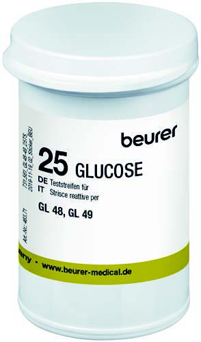 BEURER GLUCOSE TEST STRIPS FOR GL48/GL49 GLUCOSE METER IN A BOTTLE OF 25