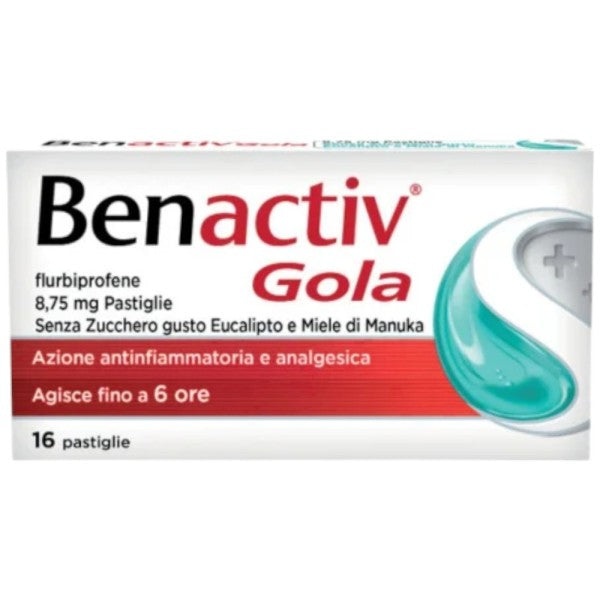 BENACTIV GOLA 8,75 MG PASTIGLIE SENZA ZUCCHERO GUSTO EUCALIPTO E MIELE DI MANUKA 16 PASTIGLIE IN  BLISTER PVC/PVDC/AL