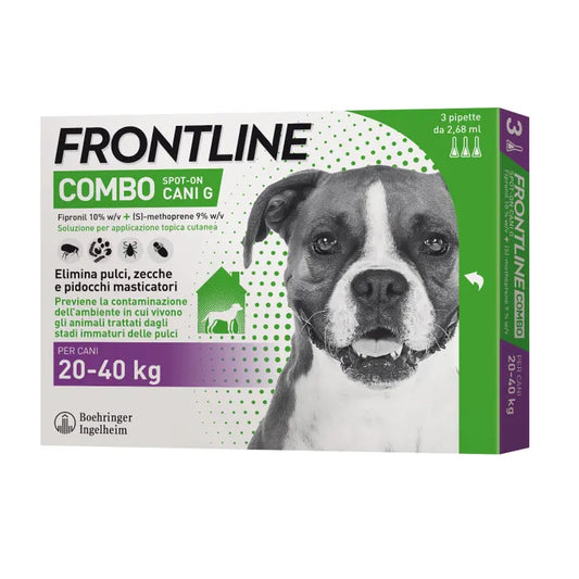 FRONTLINE COMBO SPOT-ON CANI G*soluz 3 pipette 2,68 ml 268 mg + 241,2 mg cani da 20 a 40 Kg