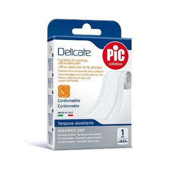PIC DELICATE PLASTER WHITE STRIP WITH ANTIBACTERIAL PAD 8X0.5 CM