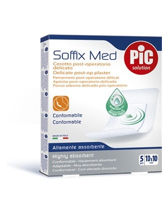 PIC SOFFIX MED TNT PLASTER WITH STERILE DISPOSABLE ABSORBENT CENTRAL PAD 10X10 CM ANTIBACTERIAL 5 PIECES