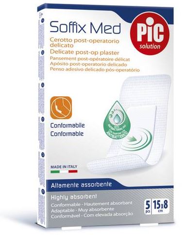 PIC SOFFIX MED TNT PLASTER WITH STERILE DISPOSABLE ABSORBENT CENTRAL PAD 15X8 CM ANTIBACTERIAL 5 PIECES