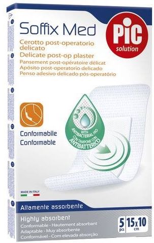 PIC SOFFIX MED TNT PLASTER WITH STERILE DISPOSABLE ABSORBENT CENTRAL PAD 10X15 CM ANTIBACTERIAL 5 PIECES