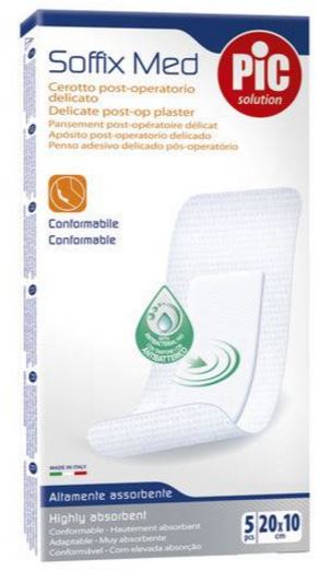 PIC SOFFIX MED TNT PLASTER WITH STERILE DISPOSABLE ABSORBENT CENTRAL PAD 10X20 CM ANTIBACTERIAL 5 PIECES