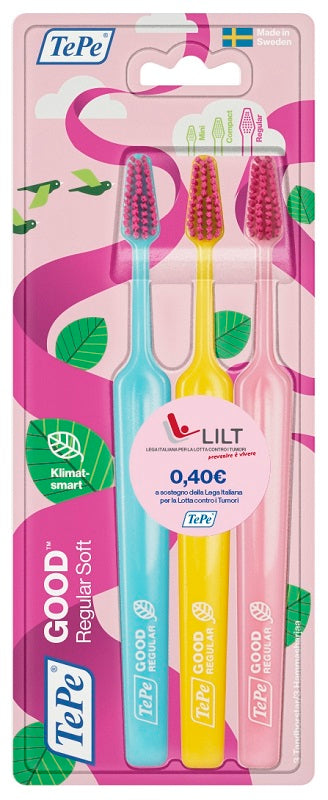 TEPE GOOD REGULAR 3 PACK TOOTHBRUSH LIMITED EDITION PINK RIBBON