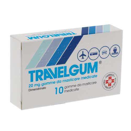 TRAVELGUM 20 MG MEDICATED CHEWING GUMS 10 GUMS