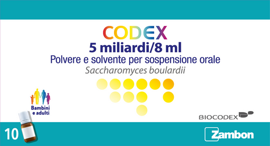CODEX 5 BILLION/8 ML POWDER AND SOLVENT FOR ORAL SUSPENSION 10 PET VIALS OF SOLVENT WITH POWDER IN LDPE CONTAINER CAP