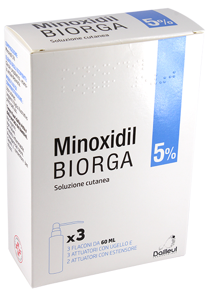 MINOXIDIL BIORGA 5% SOLUZIONE CUTANEA 3 FLACONI IN HDPE DA 60 ML CON POMPA SPRAY E APPLICATORE