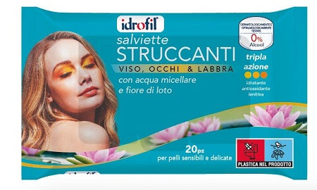 IDROFIL SALVIETTINE STRUCCANTI ACQUA MICELLARE E FIOR DI LOTO 20 PEZZI