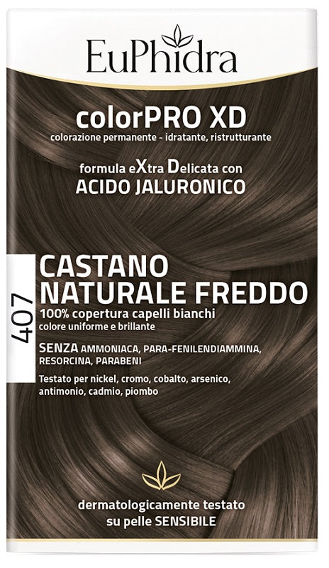 EUPHIDRA COLORPRO XD 407 NATURAL BROWN F COLOR + ACTIVATOR + CONDITIONER + CAP + GLOVES