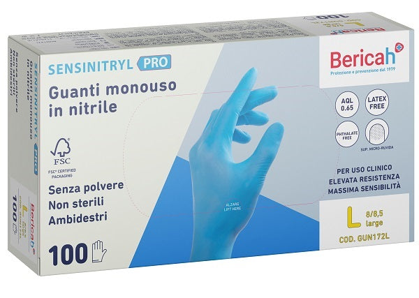 SENSINITRYL PRO DISPOSABLE NITRILE GLOVES, LARGE, 100 PIECES