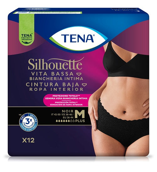 PANNOLONE A MUTANDINA ASSORBENTE TENA SILHOUETTE NOIR M VITA BASSA 12 PEZZI