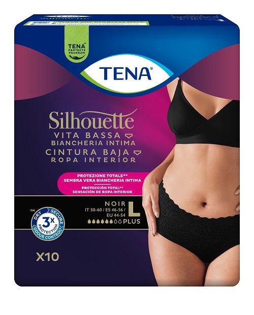 PANNOLONE A MUTANDINA ASSORBENTE TENA SILHOUETTE NOIR L VITA BASSA 10 PEZZI