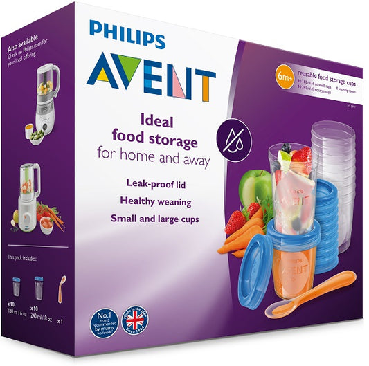 AVENT SET 10 VASETTI CONSERVALATTE 180ML + 10 VASETTI CONSERVALATTE 240ML + 20 COPERCHI + CUCCHIAINO