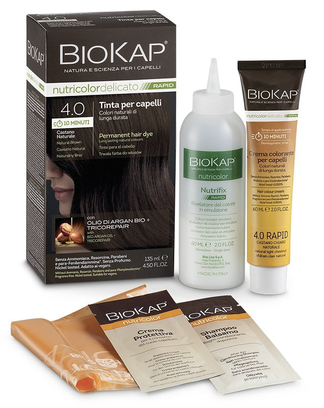 BIOS LINE  BIOKAP NUTRICOLOR DELICATO RAPID TINTA 4,00 CASTANO NATURALE 135 ML