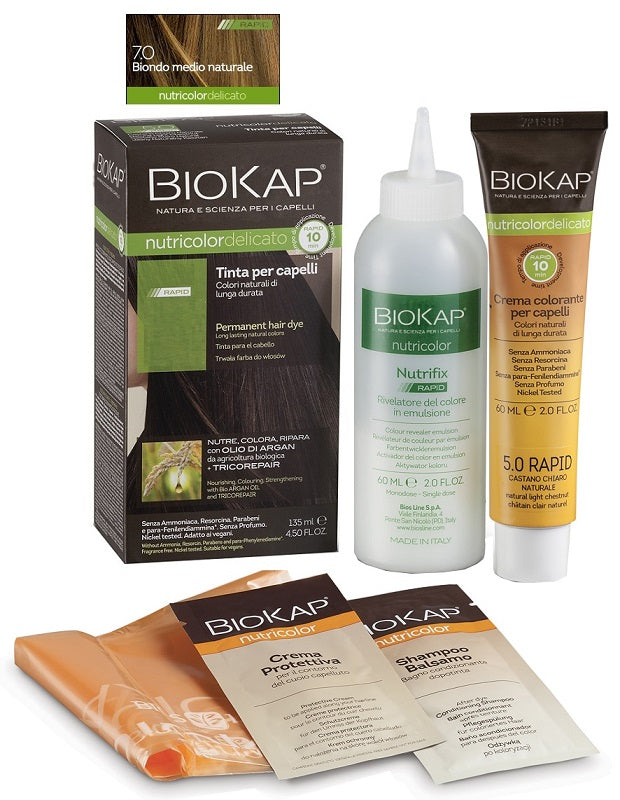 BIOS LINE  BIOKAP NUTRICOLOR DELICATO RAPID TINTA 7,0 BIONDO MEDIO NATURALE 135 ML