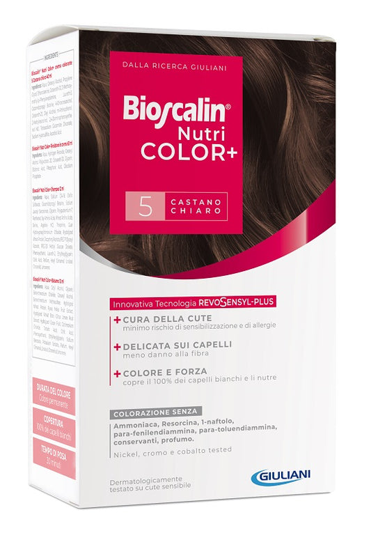 BIOSCALIN NUTRICOLOR PLUS 5 LIGHT BROWN COLOURING CREAM 40 ML + DEVELOPER CREAM 60 ML + SHAMPOO 12 ML + FINAL TREATMENT CONDITIONER 12 ML
