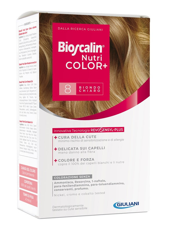 BIOSCALIN NUTRICOLOR PLUS 8 LIGHT BLONDE COLOURING CREAM 40 ML + DEVELOPER CREAM 60 ML + SHAMPOO 12 ML + FINAL TREATMENT CONDITIONER 12 ML