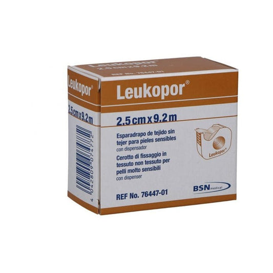 LEUKOPOR HYPOALLERGENIC NON-WOVEN PLASTER IN ROLL, WHITE 2.5X920 CM WITH DISPENSER