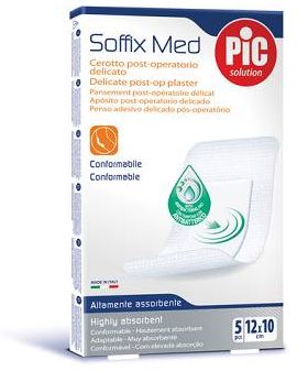 PIC SOFFIX MED TNT PLASTER WITH STERILE DISPOSABLE ABSORBENT CENTRAL PAD 10X12 CM ANTIBACTERIAL 5 PIECES