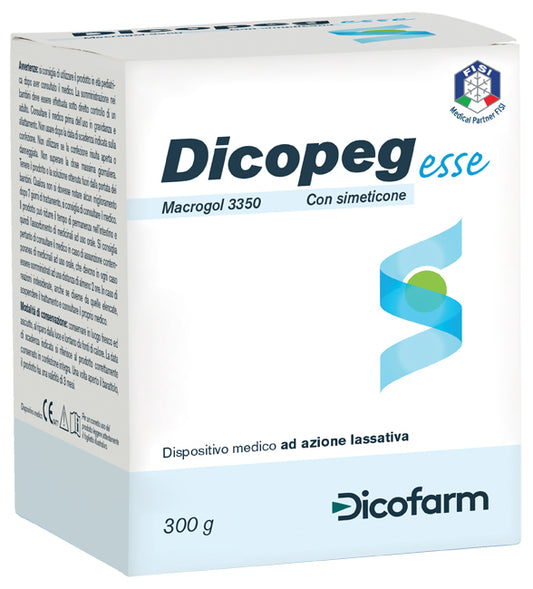 MACROGOL 3350 DICOPEG ESSE WATER-SOLUBLE INERT POLYMER WITH SIMETHICONE FOR THE TREATMENT OF CONSTIPATION POWDER 300 G