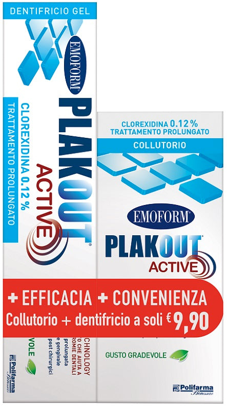 EMOFORM PLAK OUT ACTIVE CLOREXIDINA 0,12% COLLUTORIO 200 ML + DENTIFRICIO 75 ML