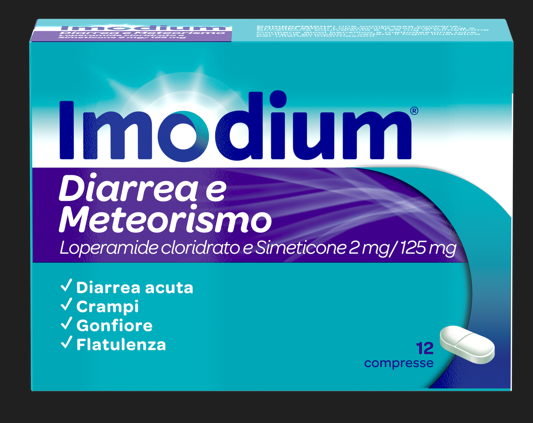 IMODIUM DIARRHEA AND METEOR 2 MG/125 MG TABLETS 12 TABLETS IN PCTFE/PVC/AL/PET/PAPER BLISTER