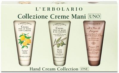 CREME MANI UNO COLLEZIONE CON CREMA MANI LIMONE 30 ML + CREMA MANI E UNGHIE OLIO D'OLIVA 30 ML + ALL'OLIO DI ARGAN CREMA MANI 30 ML