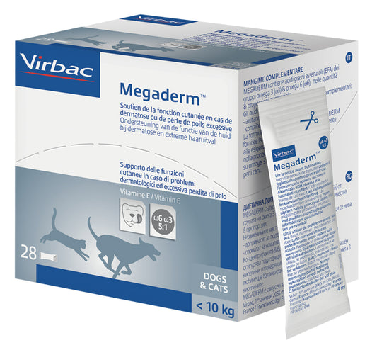 MEGADERM SUPPLEMENT FOR CATS AND DOGS UNDER 10 KG BOX OF 32 SINGLE-DOSE BAGS 4 ML