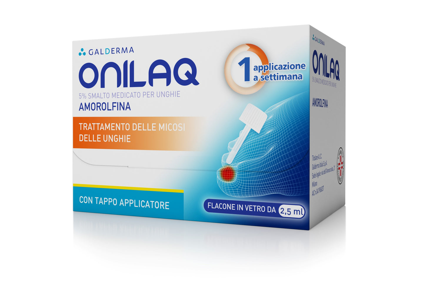 ONILAQ*smalto unghie 1 flacone vetro 2,5 ml 5% con tappo applicatore e con accessori