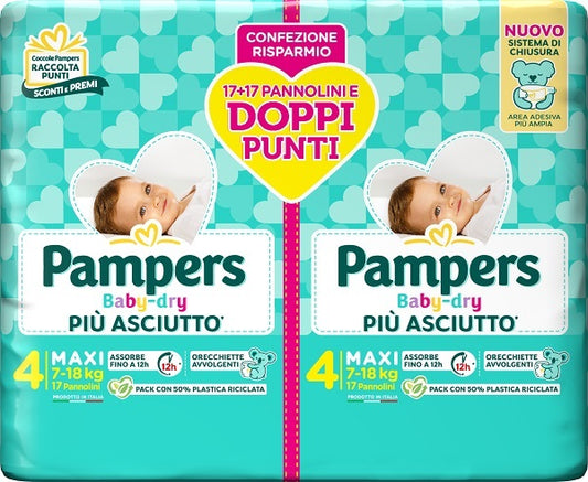 PAMPERS BABY DRY PANNOLINO DUO DOWNCOUNT MAXI 34 PEZZI