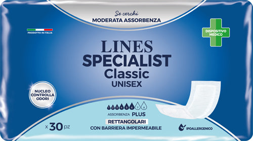 LINES SPECIALIST CLASSIC RECTANGULAR DIAPER WITH BARRIER 30 PIECES