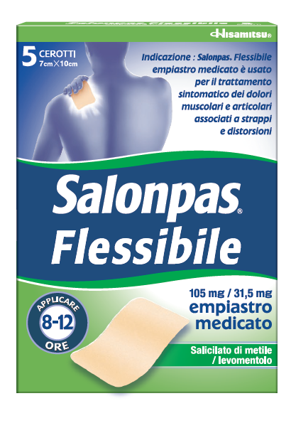 SALONPAS FLEXIBLE 105 MG/31.5 MG MEDICATED PLASTER 5 PLASTERS IN CELLOPANE/PE/AL/PE SACHET