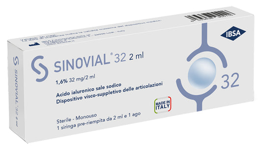 SINOVIAL 32 INTRA-ARTICULAR SYRINGE HYALURONIC ACID SODIUM SALT 1.6% 32MG/2ML 2ML + 21 GAUGE NEEDLE