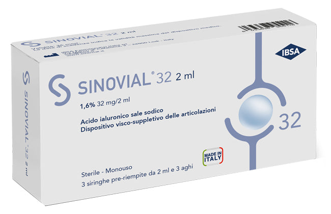 SINOVIAL 32 INTRA-ARTICULAR SYRINGE HYALURONIC ACID SODIUM SALT 1.6% 32MG/2ML 3 SYRINGES X 2ML + 3 NEEDLES