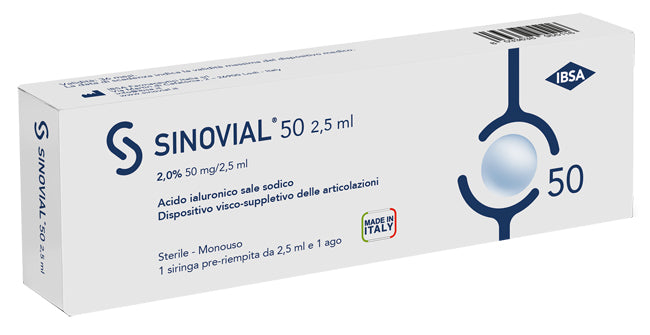 SINOVIAL 50 INTRA-ARTICULAR SYRINGE HYALURONIC ACID SODIUM SALT 2% 50MG/2.5ML 2.5ML + 21 GAUGE NEEDLE