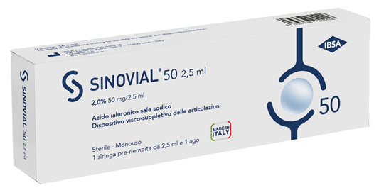 SINOVIAL 50 INTRA-ARTICULAR SYRINGE HYALURONIC ACID SODIUM SALT 2% 50MG/2.5ML 2.5ML + 21 GAUGE NEEDLE